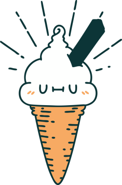 Bir insan tarafından çizilmiş geleneksel dövmeli dondurma karakteri.