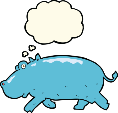 Bir insan tarafından çizilmiş düşünce baloncuklu çizgi film hipopotamları.