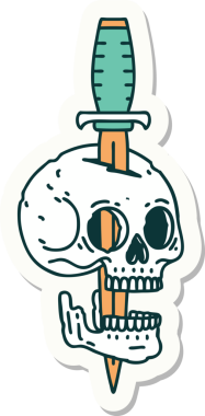 Bir insan tarafından çizilmiş bir kafatasının geleneksel stiliyle dövme çıkartması.