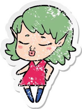 Bir insan tarafından çizilmiş güzel bir elf kızının sıkıntılı çıkartması.