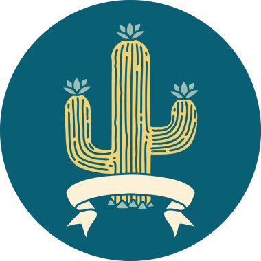 Bir insan tarafından çizilmiş bir kaktüs sancağıyla dövme stili simgesi