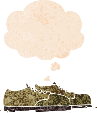 Düşünce baloncuklu çizgi film ayakkabıları grunge sıkıntı retro desen bir insan tarafından çizilmiş