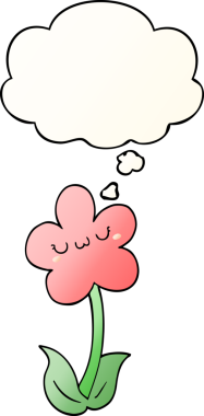 Düşünce baloncuğu olan karikatür çiçeği bir insan tarafından çizilmiş.