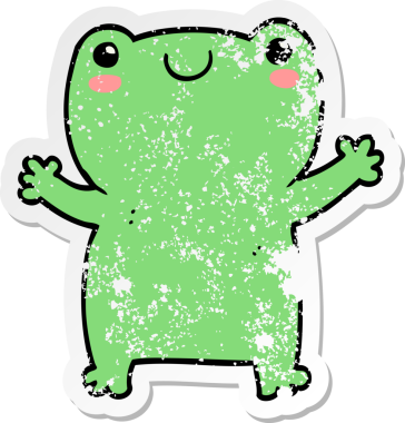 Bir insan tarafından çizilmiş şirin bir kurbağanın sıkıntılı çıkartması.