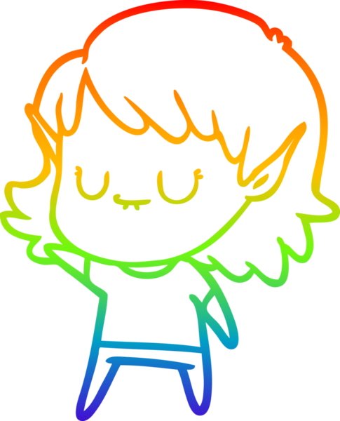 Gökkuşağı gradyan çizgisi mutlu çizgi film kızı bir insan tarafından çizilmiş.