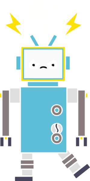 Bir insan tarafından çizilmiş düz renkli bir robot karikatürü
