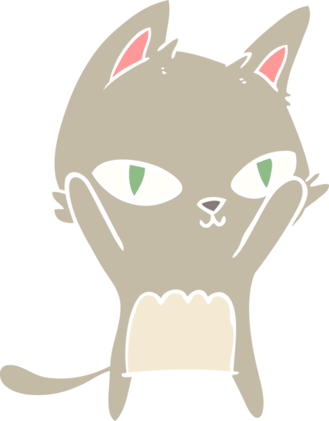 Bir insan tarafından çizilmiş düz renkli çizgi film kedisi.