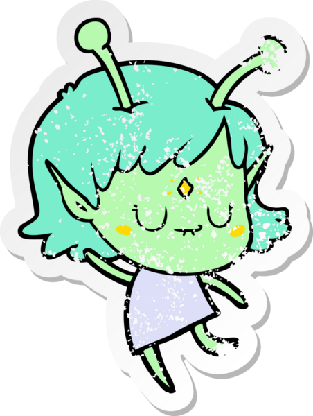 Bir insan tarafından çizilmiş uzaylı bir kızın sıkıntılı çıkartması.