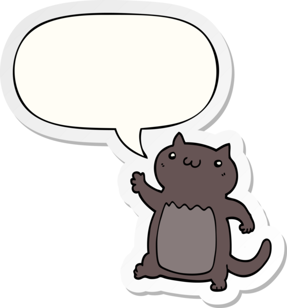 Bir insan tarafından çizilmiş baloncuk çıkartmalı çizgi film kedisi.