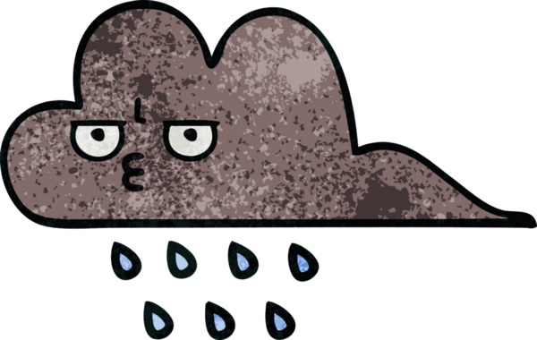 Bir insan tarafından çizilmiş fırtına yağmur bulutunun retro grunge desen karikatürü