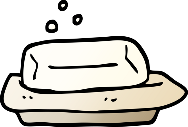 Bir insan tarafından çizilmiş vektör gradyan çizgi film sabunu ve tabağı