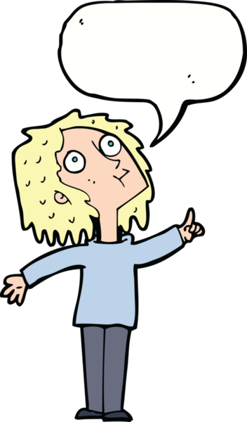 Bir insan tarafından çizilmiş konuşma balonu olan meraklı bir karikatür.