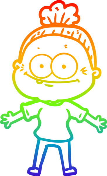 Gökkuşağı gradyan çizgi çizimi Bir insan tarafından çizilmiş mutlu yaşlı kadın