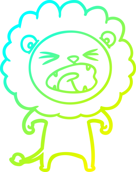 Bir insan tarafından çizilmiş kızgın bir aslanın soğuk çizgi çizimi.