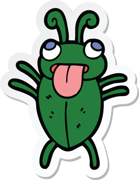 Bir insan tarafından çizilmiş komik bir çizgi film böceğinin çıkartması.