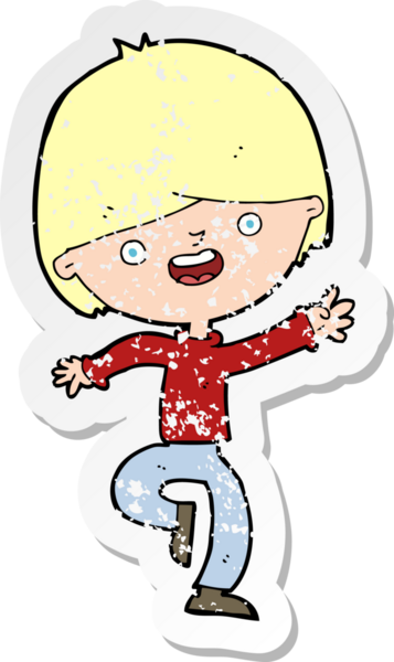 Bir insan tarafından çizilmiş, kederli, mutlu çocuk çizgi filminin çıkartması.