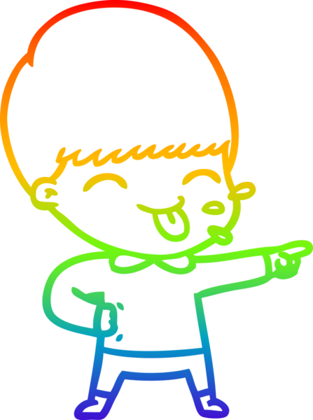 Gökkuşağı gradyan çizgi çizimi bir insan tarafından çizilmiş dili dışarı çıkaran bir çizgi çocuk.