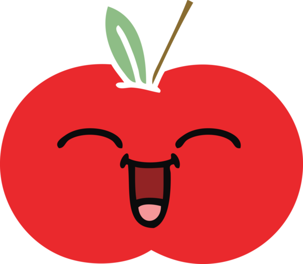 Bir insan tarafından çizilmiş kırmızı bir elmanın düz renkli retro karikatürü