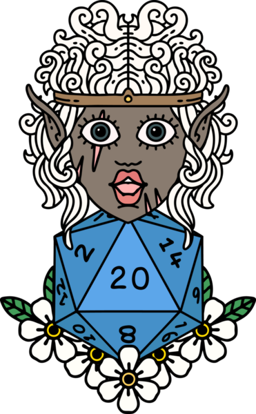 Retro Dövme Tarzı Bir insan tarafından çizilmiş 20 zarlı barbar karakter