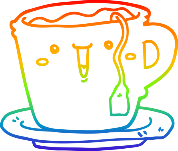 Gökkuşağı gradyan çizgisi bir insan tarafından çizilmiş şirin bir fincan ve fincan tabağı.