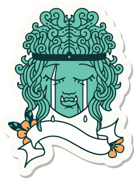 Bir insan tarafından çizilmiş ağlayan bir ork barbar karakterinin çıkartması.