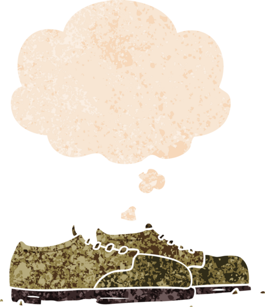 Düşünce baloncuklu çizgi film ayakkabıları grunge sıkıntı retro desen bir insan tarafından çizilmiş
