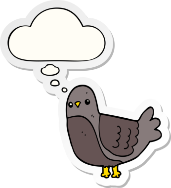 Düşünce baloncuğu insan tarafından çizilmiş bir çıkartma olan çizgi film kuşu.