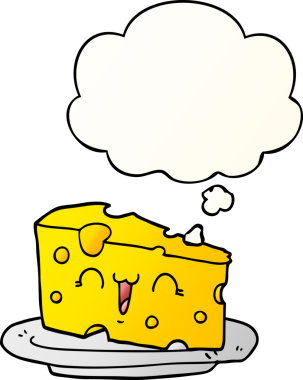 Düşünce baloncuklu tatlı çizgi film peyniri bir insan tarafından çizilmiş.