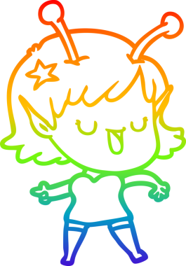 gökkuşağı gradyan çizimi mutlu bir uzaylı kız çizgi filmi bir insan tarafından çizildi