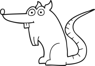 Bir insan tarafından çizilmiş siyah beyaz bir çizgi film faresi.