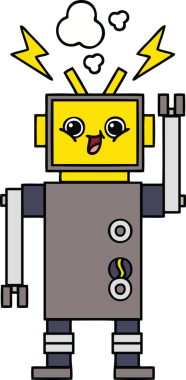 Bir insan tarafından çizilmiş sevimli bir robot karikatürü.
