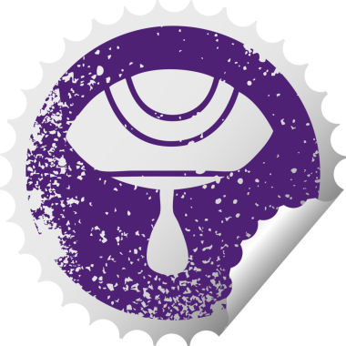 Bir insan tarafından çizilmiş ağlayan bir gözün sıkıntılı dairesel soyulan çıkartması.