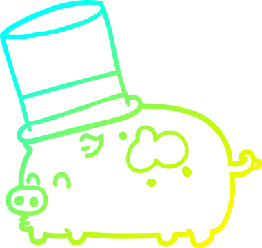 Bir insan tarafından çizilmiş silindir şapkalı bir domuzun çizimi.