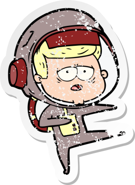 Bir insan tarafından çizilmiş yorgun bir astronotun sıkıntılı çıkartması.