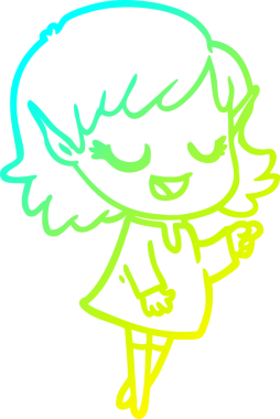 Bir insan tarafından çizilmiş mutlu bir elf kızının soğuk çizgi çizimi.