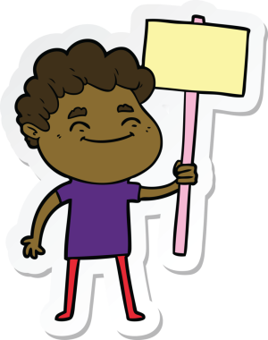 Bir insan tarafından çizilmiş, karikatür dostu bir adamın çıkartması.