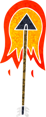 Bir insan tarafından çizilmiş retro illüstrasyon tarzı tuhaf çizgi film yanan ok