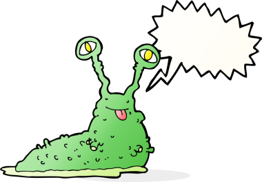 Bir insan tarafından çizilmiş konuşma balonlu iğrenç bir çizgi film sümüklüböceği.