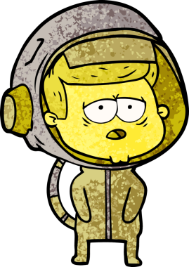 Bir insan tarafından çizilmiş yorgun astronot çizgi filmi.