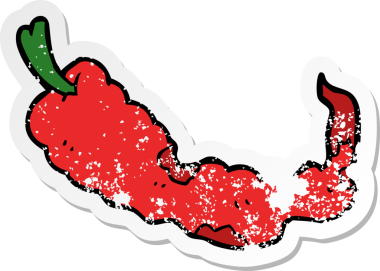 Bir insan tarafından çizilmiş kırmızı biberin sıkıntılı çıkartması.