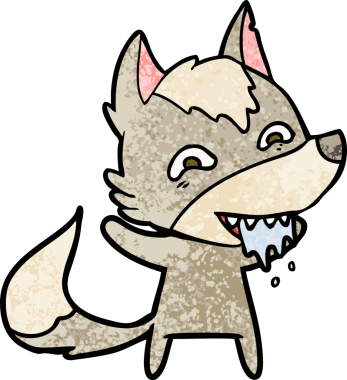 Bir insan tarafından çizilmiş aç kurt çizgi filmi.