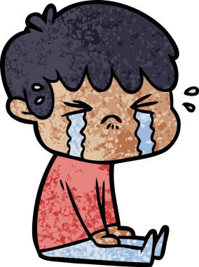 Bir insan tarafından çizilmiş ağlayan çizgi film çocuğu.