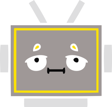 Bir insan tarafından çizilmiş robot kafasının düz renkli retro karikatürü