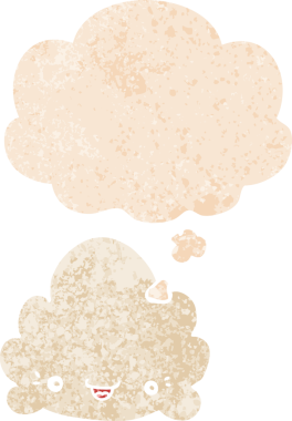 Düşünce baloncuklu karikatür bulutu grunge sıkıntılı retro desen bir insan tarafından çizilmiş