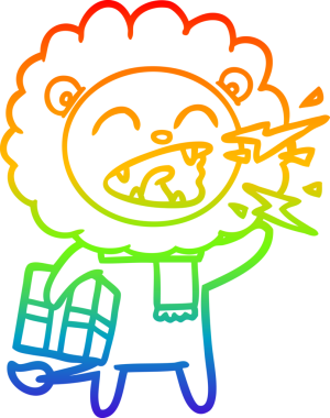 Gökkuşağı gradyan çizgi çizimi bir insan tarafından çizilmiş kükreyen bir aslan