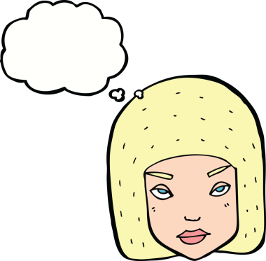 Bir insan tarafından çizilen düşünce baloncuğuyla kadın yüzü rahatsız edildi.