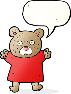 Bir insan tarafından çizilmiş konuşma baloncuklu şirin oyuncak ayı.