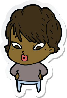 Bir insan tarafından çizilmiş bir karikatür kadının çıkartması.