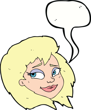 Bir insan tarafından çizilmiş konuşma balonlu mutlu kadın yüzü.