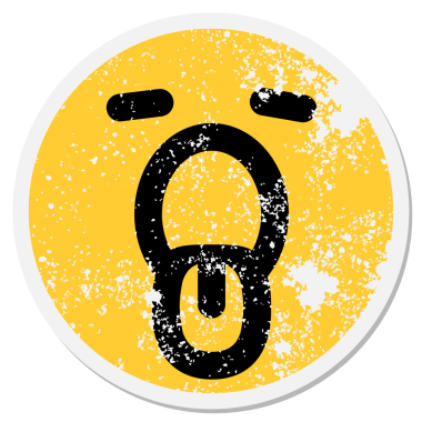 Bir insan tarafından çizilmiş esneyen yorgun yüz dairesel çıkartması.